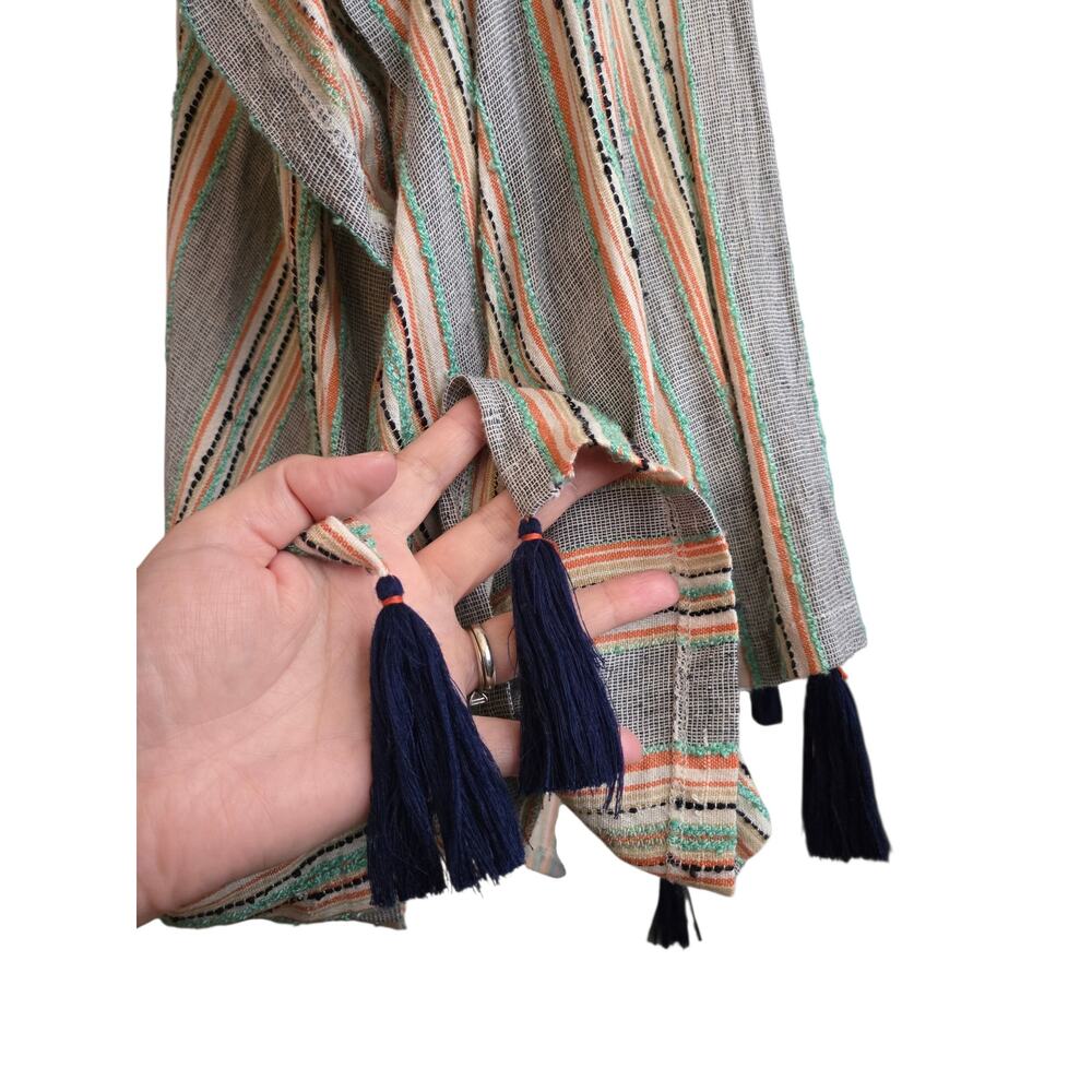 Boho Embroidered Fringe Trim Kimono Top Free Size Multicolor Festival Vacation - Picture 8 of 9